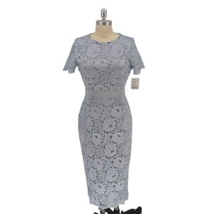 00523 Alexia Admor Lace Sheath Midi Dress Blue size 8 preppy victorian wedding